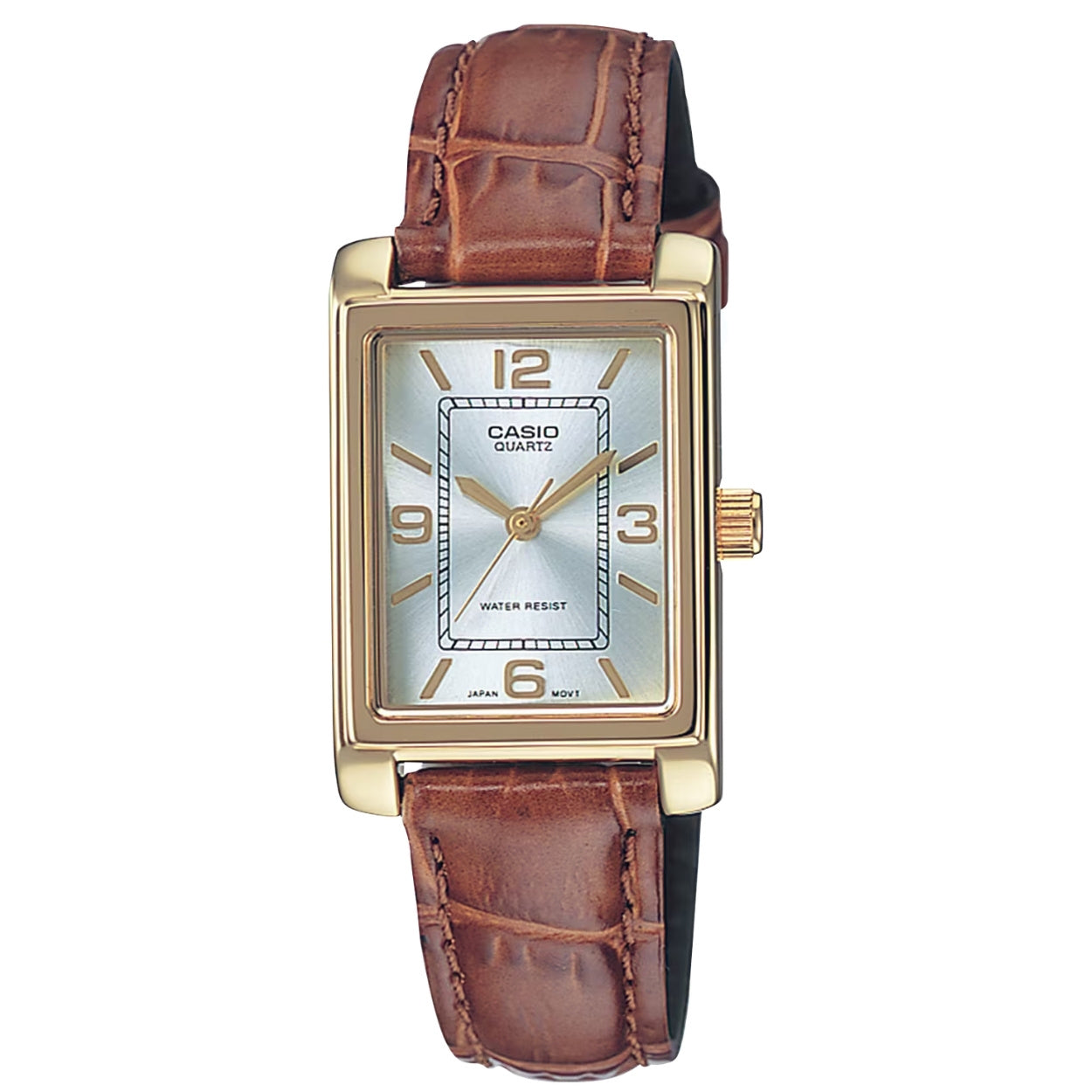 Casio Collection LTP-1234PGL-7AEG analog damklocka med silver urtavla och armband i läder