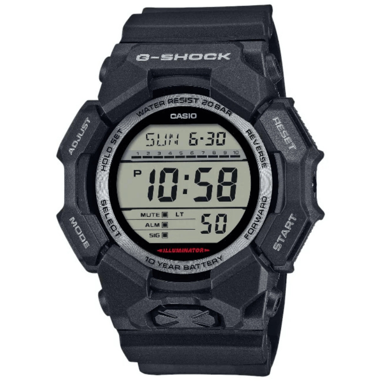 Casio G-Shock GD-010-1ER digital herrklocka med svart urtavla och armband i resin