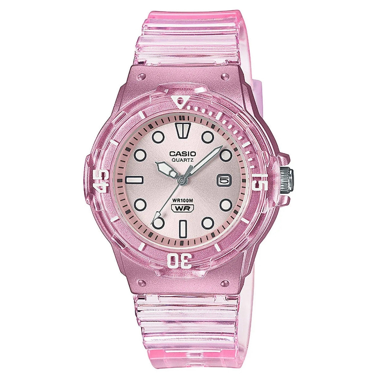 Casio Timeless LRW-200HS-4EVEF analog damklocka med rosa urtavla och armband i resin