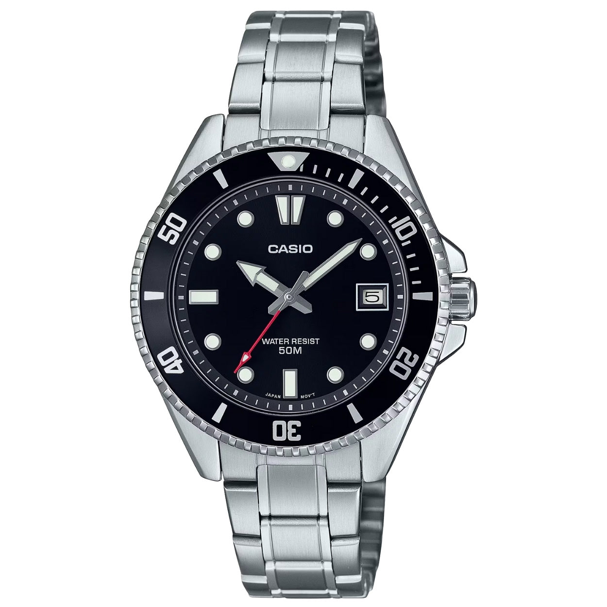 Casio Timeless Collection MDV-10D-1A1VEF analog herrklocka med svart urtavla och armband i rostfritt stål