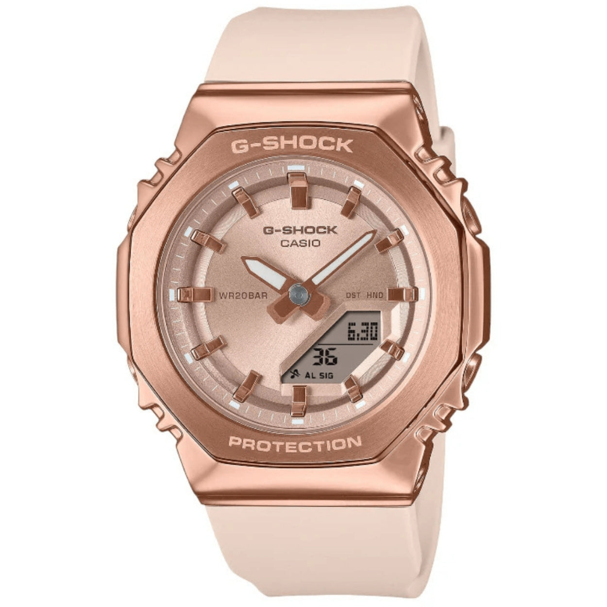 Casio G-Shock GM-S2110PG-4AER ana-digi unisexklocka med roséguld urtavla och armband i resin