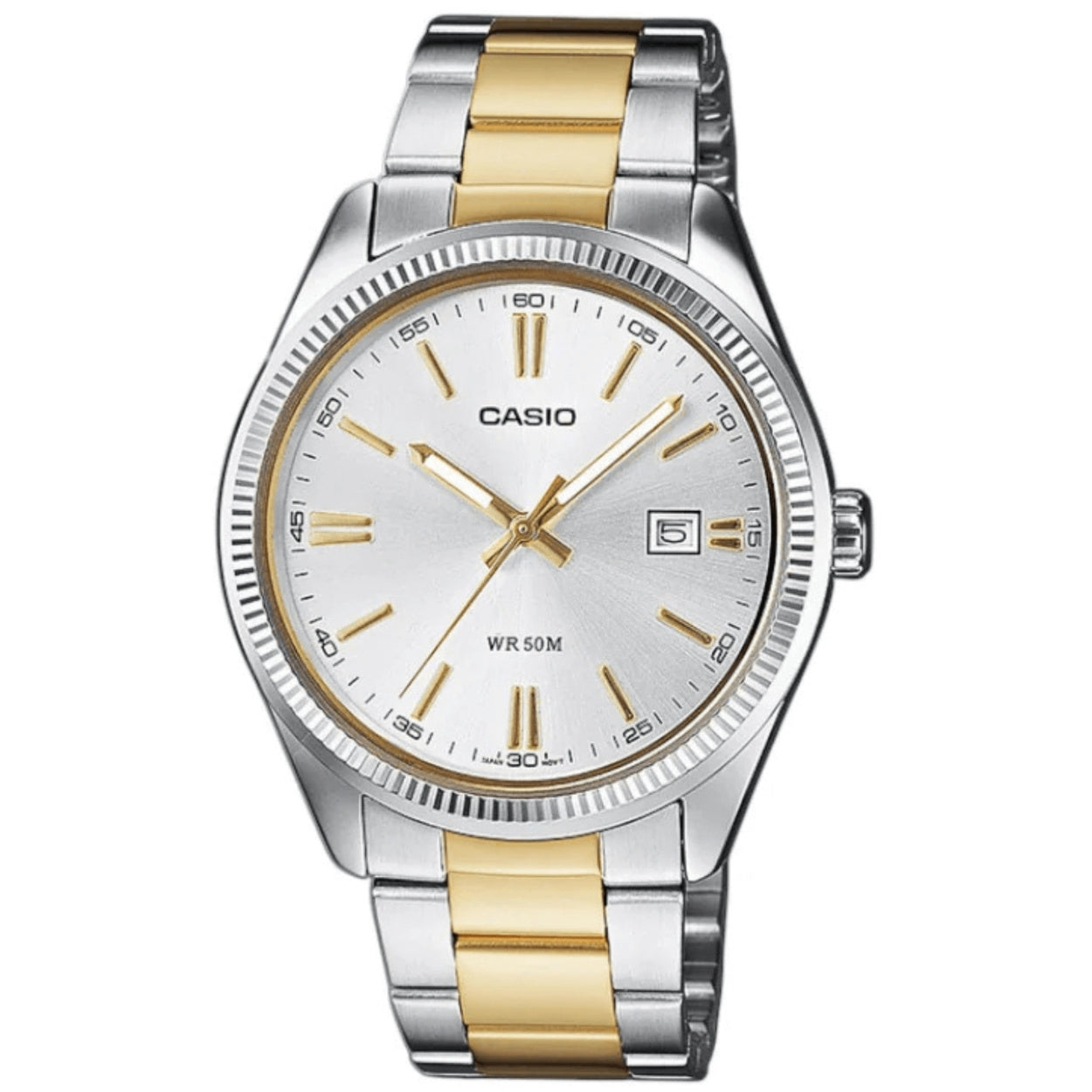 Casio Classic LTP-1302PSG-7AVEG analog damklocka med vit urtavla och armband i rostfritt stål