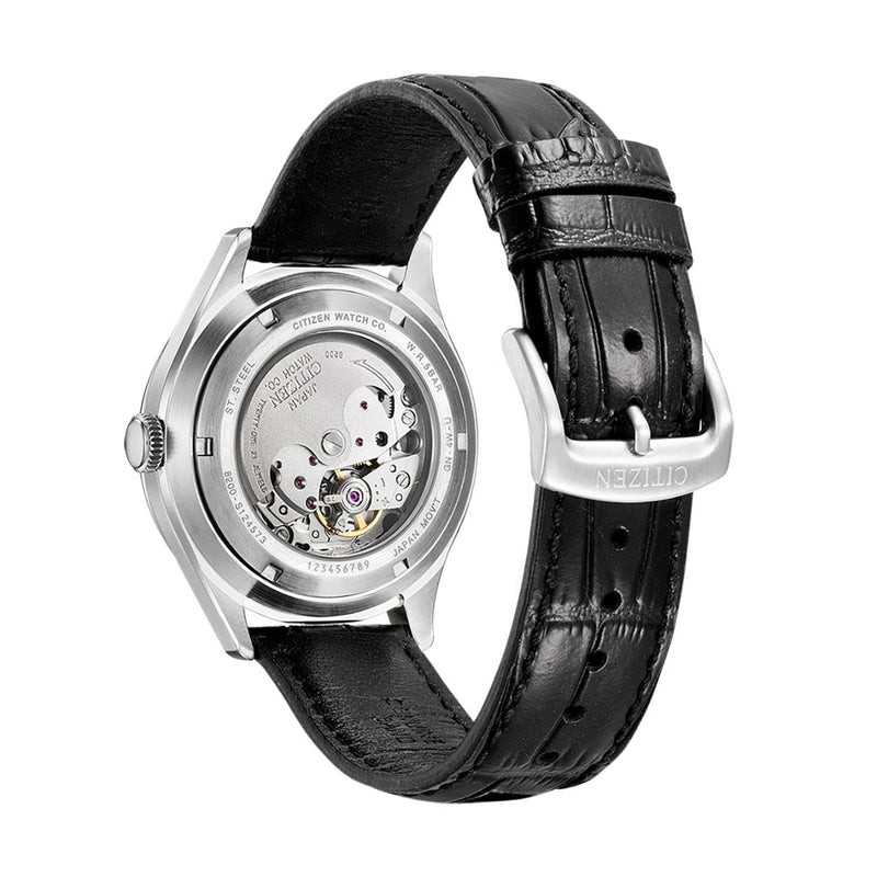 Citizen C7 automatisk NH8390-20LE analog herrklocka med blå urtavla och armband i läder