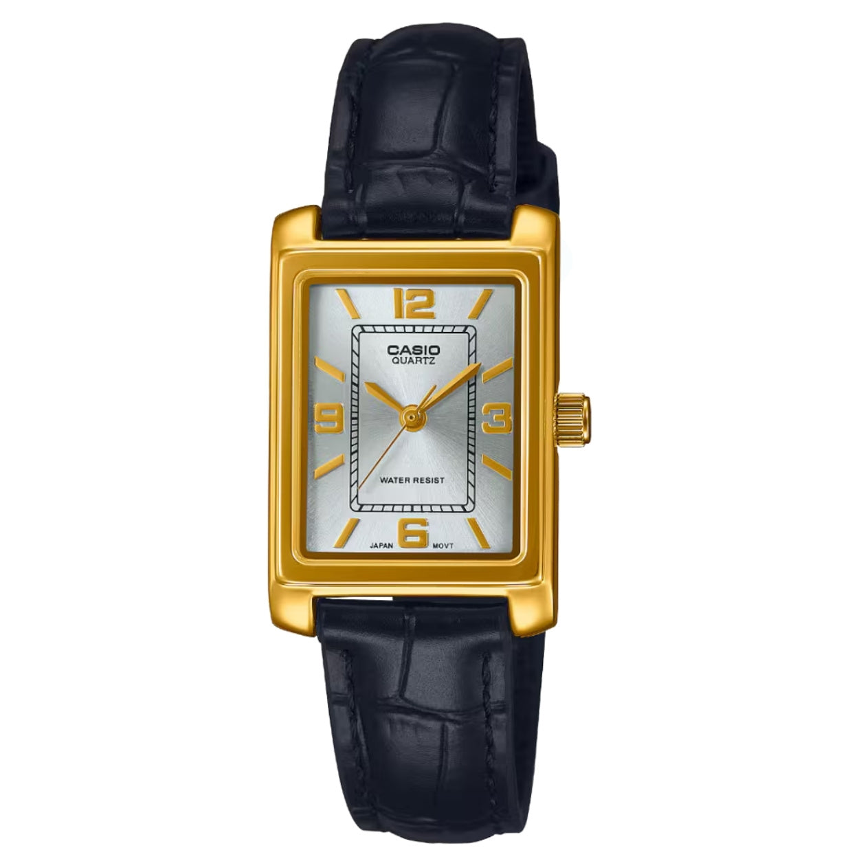 Casio Timeless LTP-1234PGL-7A2EF analog damklocka med silver urtavla och armband i läder