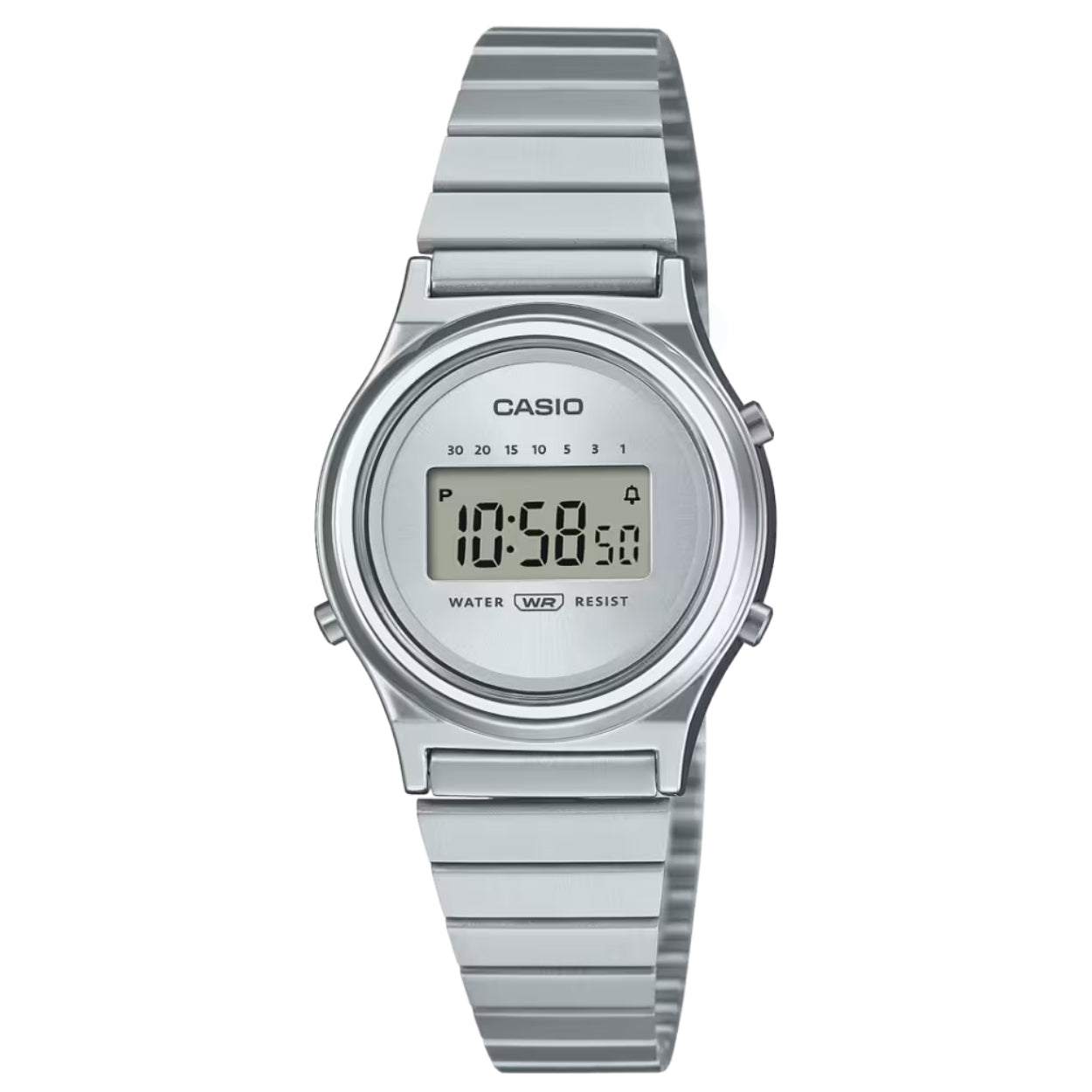 Casio Vintage LA700WE-7AEF digital damklocka med silver urtavla och armband i rostfritt stål