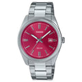 Casio Timeless MTP-1302PD-4AVEF analog herrklocka med rött urtavla och armband i rostfritt stål