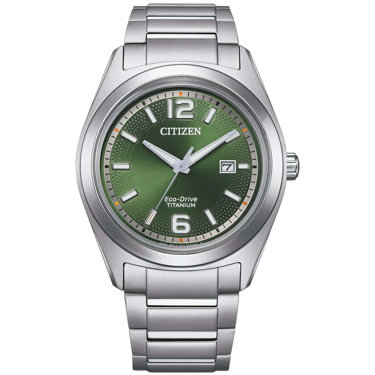 Citizen Super Titanium AW1641-81X analog herrklocka med grön urtavla och armband i titan