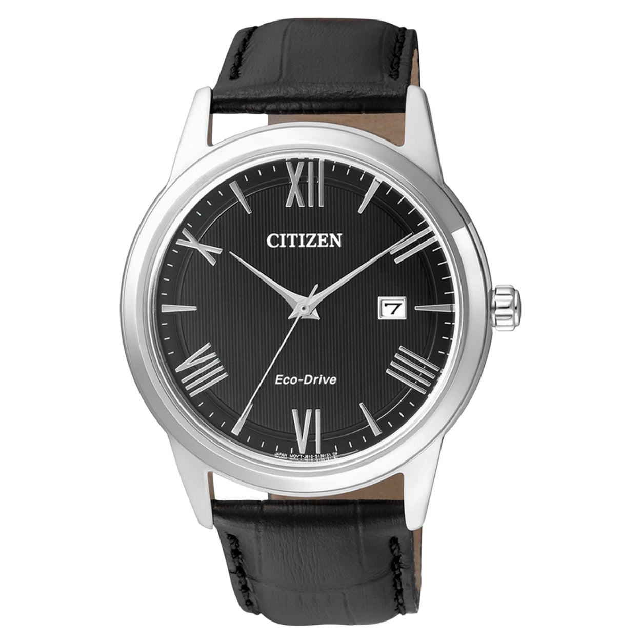 Citizen Eco-Drive AW1231-07E analog herrklocka med svart urtavla och armband i läder