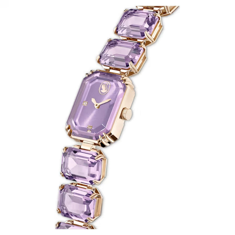 Swarovski Octagon cut bracelet 5722364 analog damklocka med lila urtavla och armband i rostfritt stål