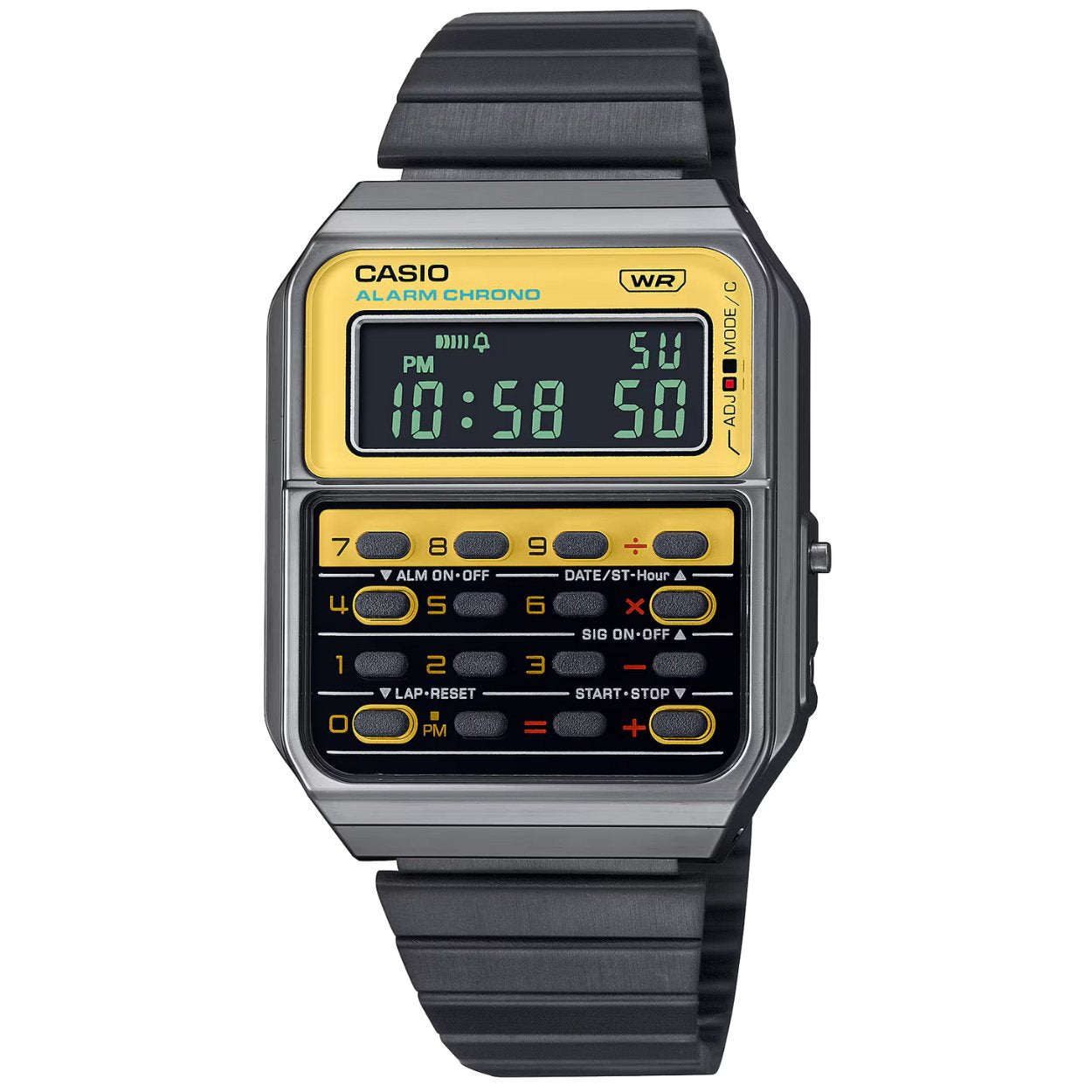 Casio Vintage CA-500WEGG-9BEF digital herrklocka med svart urtavla och armband i rostfritt stål