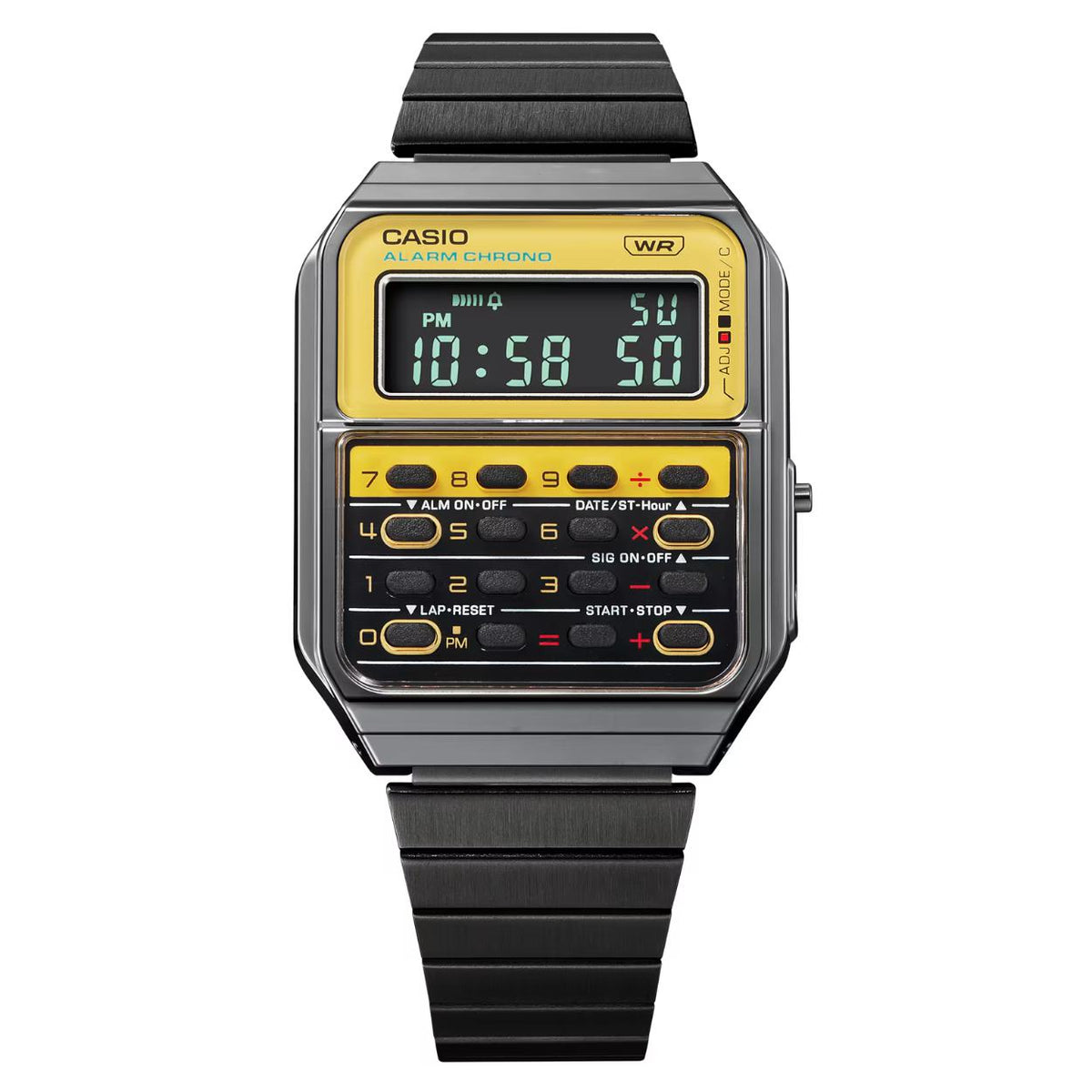 Casio Vintage CA-500WEGG-9BEF digital herrklocka med svart urtavla och armband i rostfritt stål