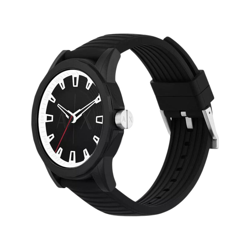 Armani Exchange Outerbanks AX2520 analog herrklocka med svart urtavla och armband i gummi