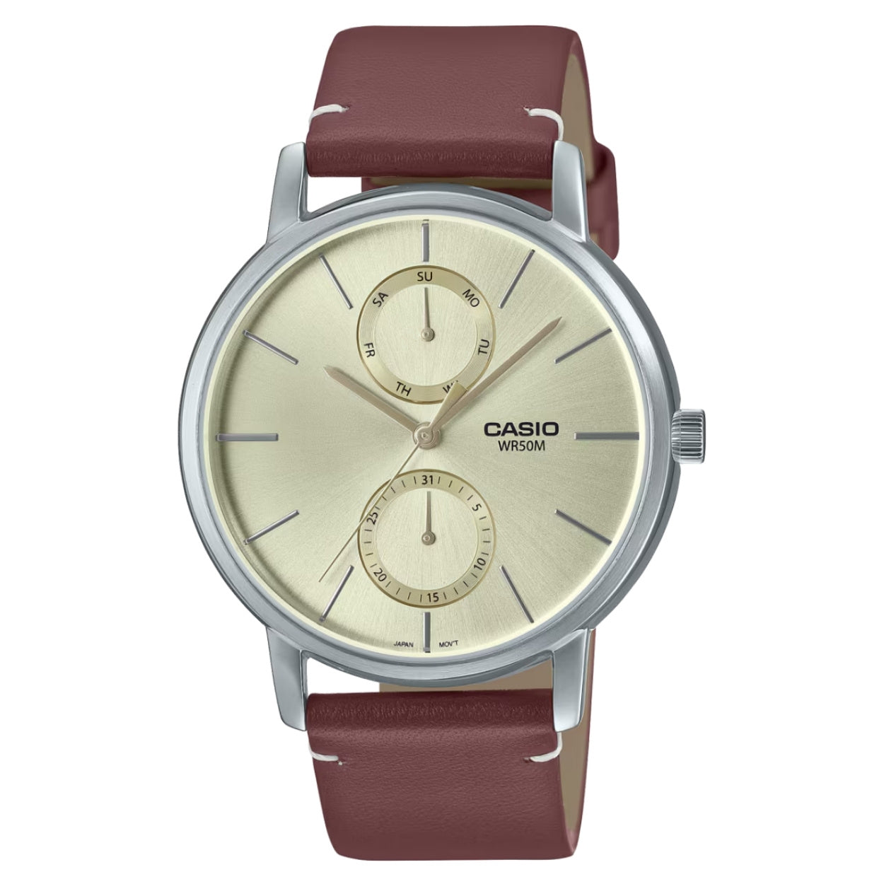 Casio Collection MTP-B310L-9AVEF analog herrklocka med beige urtavla och armband i läder