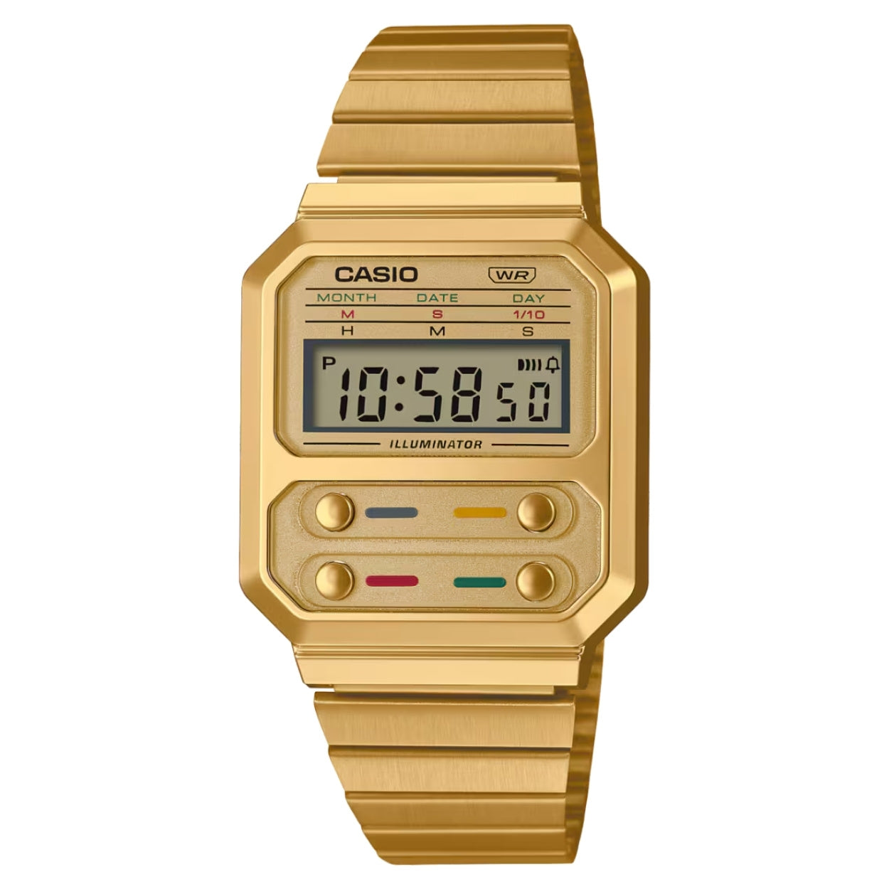 Casio Vintage A100WEG-9AEF digital herrklocka med guld urtavla och armband i rostfritt stål