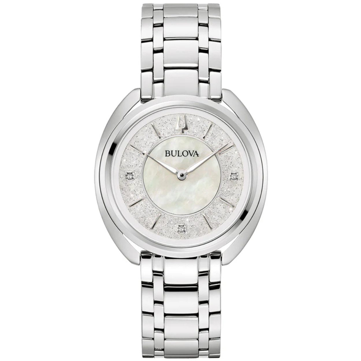 Bulova Classic Duality Diamond 96P240 analog damklocka med silver urtavla och armband i rostfritt stål