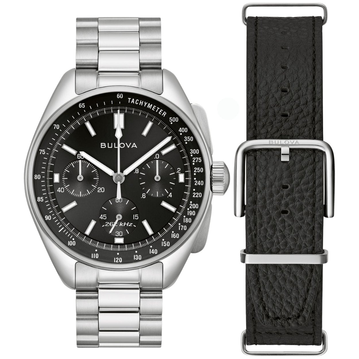 Bulova Lunar Pilot 96K111 analog herrklocka med svart urtavla och armband i rostfritt stål