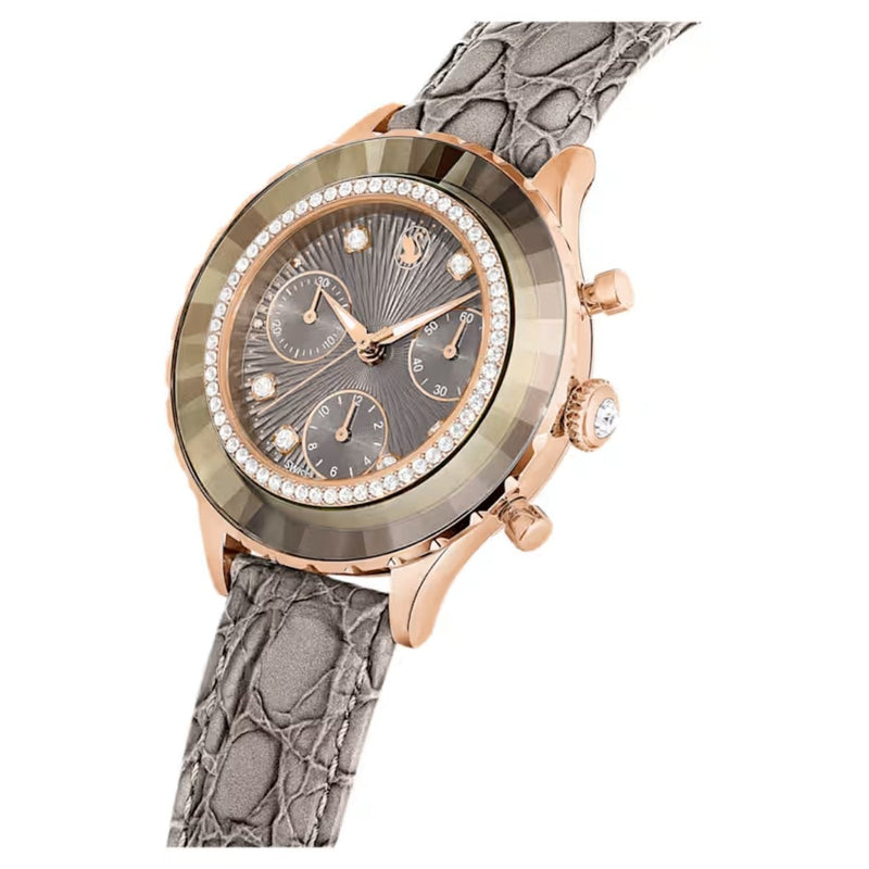 Swarovski Octea chrono 5671153 analog damklocka med grå urtavla och armband i skinn