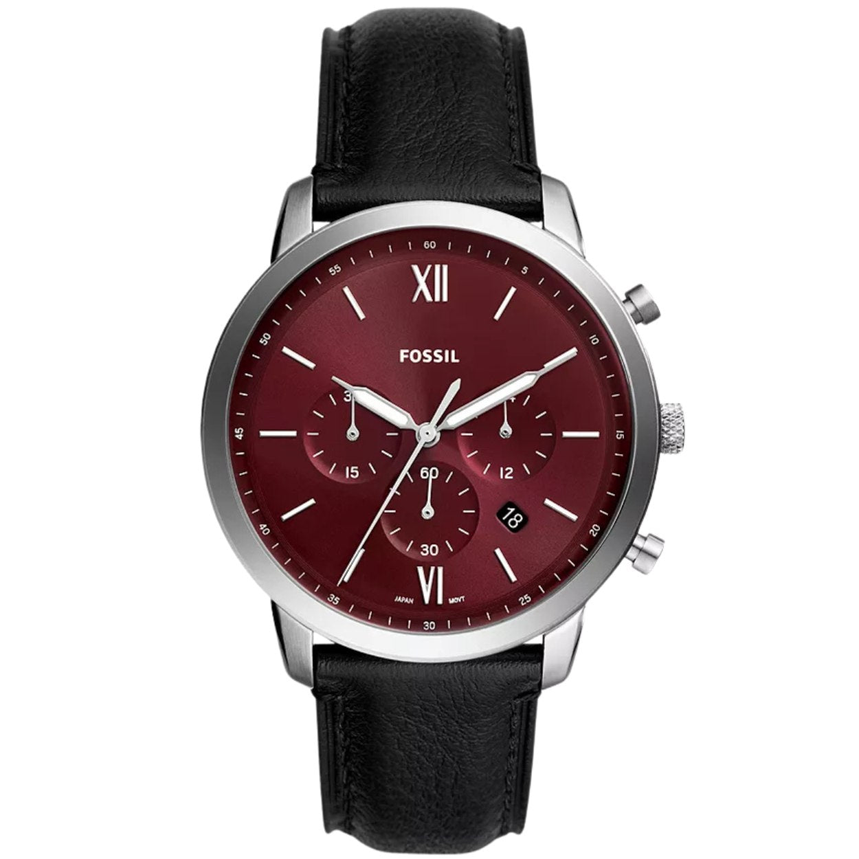 Fossil Neutra Chronograph FS6016 analog herrklocka med rött urtavla och armband i läder