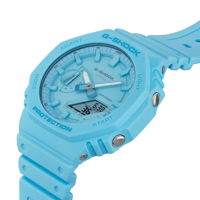 Casio G-shock GA-2100-2A2ER analog herrklocka med blå urtavla och armband i resin