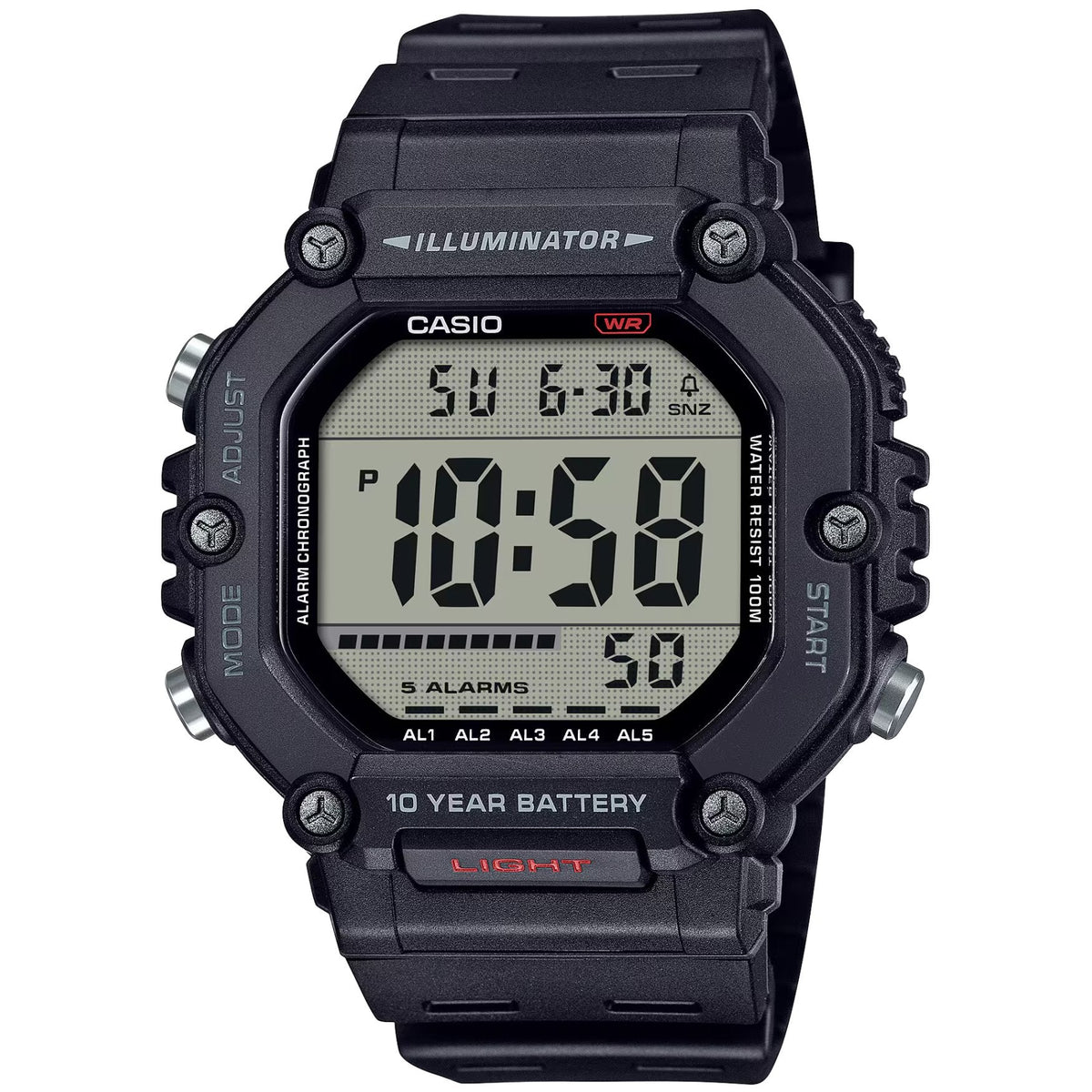 Casio Timeless AE-1600H-1AVEF digital herrklocka med svart urtavla och armband i resin