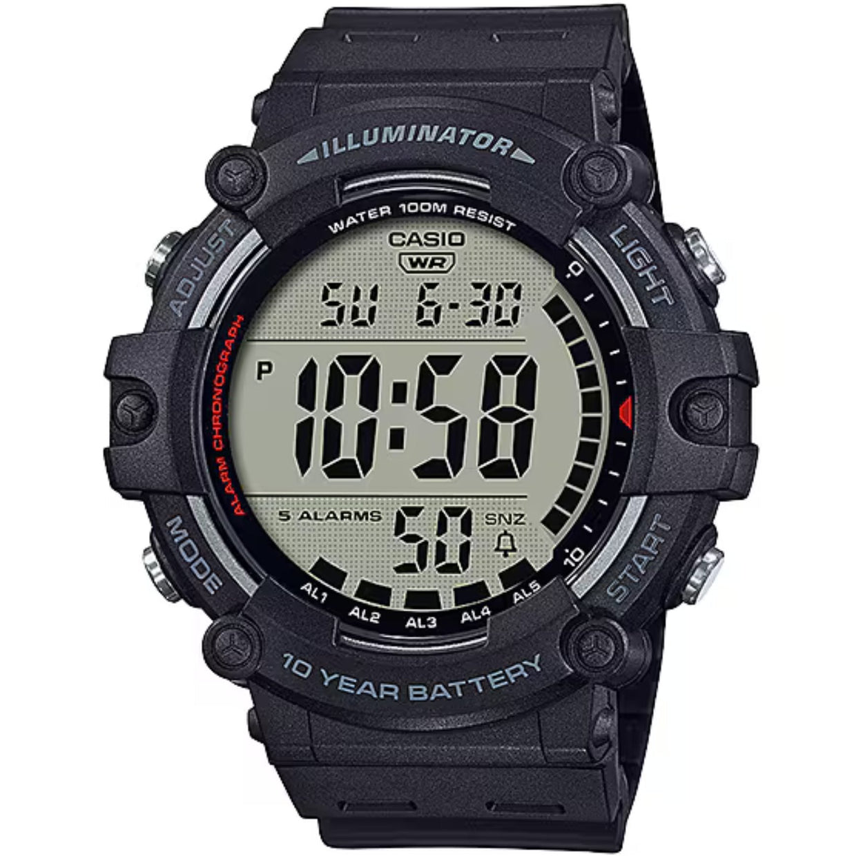Casio Timeless AE-1500WH-1AVEF digital herrklocka med svart urtavla och armband i resin