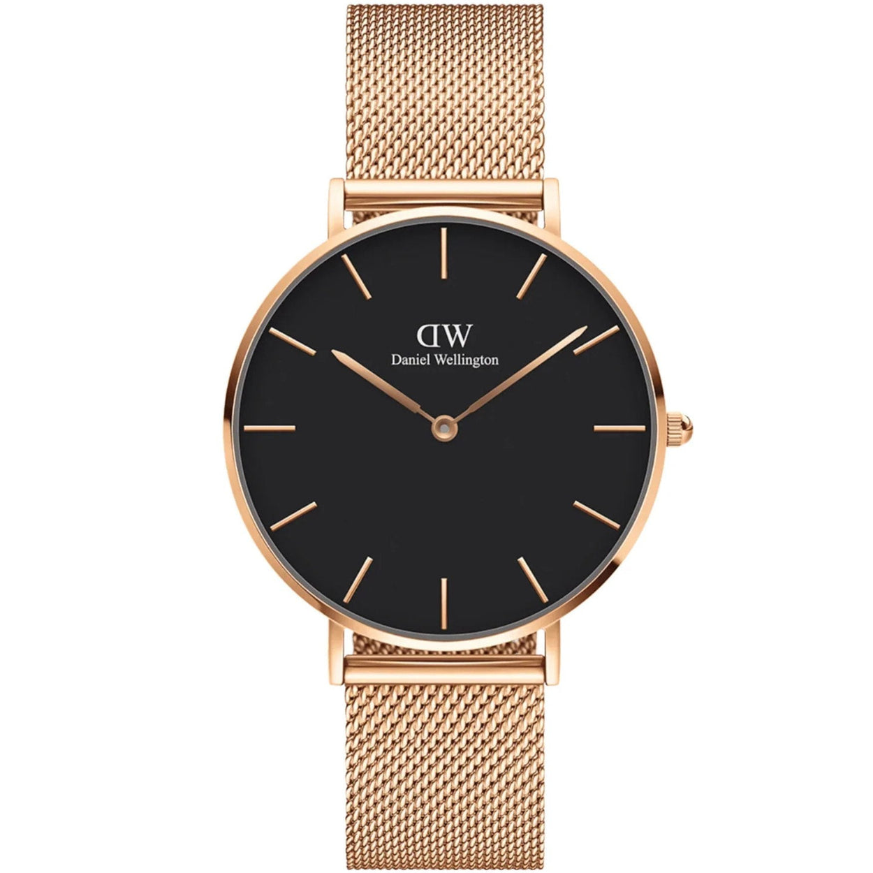 Daniel Wellington Petite Melrose DW00100217 analog damklocka med svart urtavla och armband i rostfritt stål