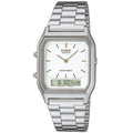 Casio Vintage AQ-230A-7DMQYES ana-digi herrklocka med vit urtavla och armband i rostfritt stål