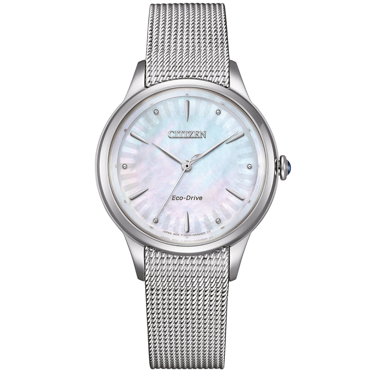 Citizen Eco Drive EM1150-86D analog damklocka med vit urtavla och armband i rostfritt stål