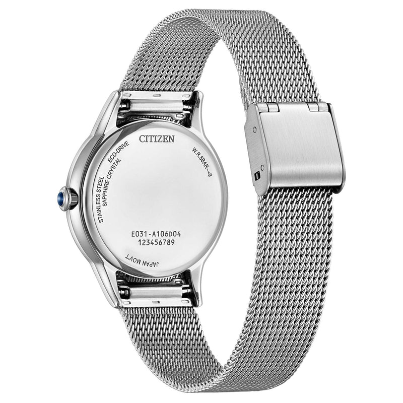 Citizen Eco Drive EM1150-86D analog damklocka med vit urtavla och armband i rostfritt stål