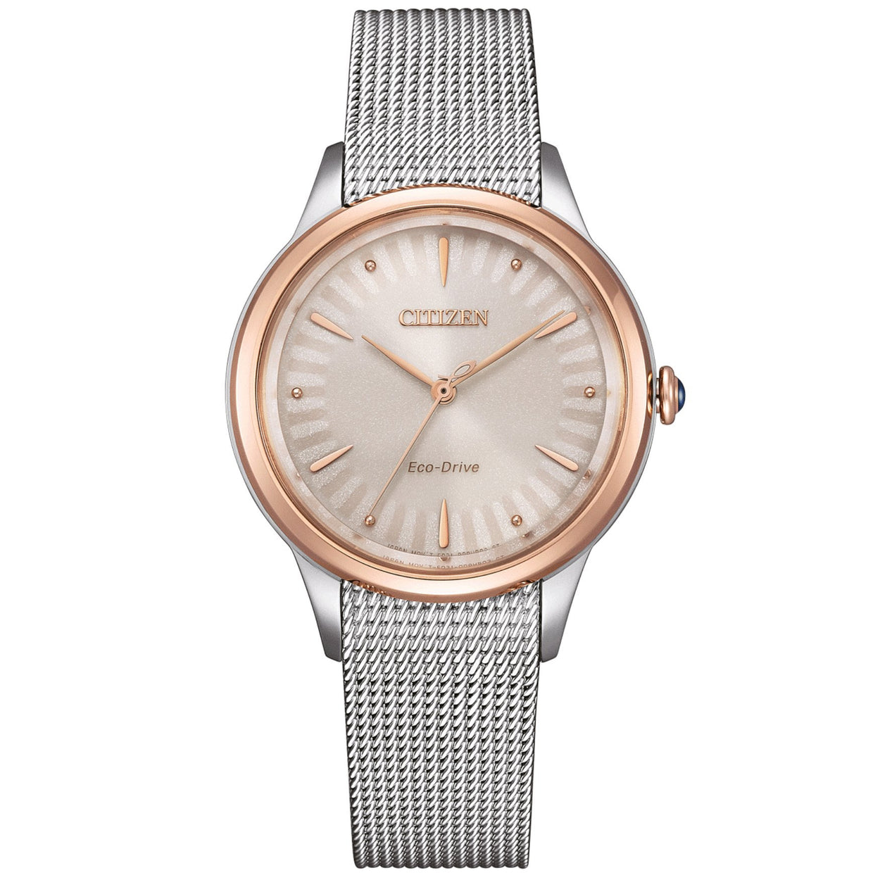 Citizen Eco Drive EM1156-80X analog damklocka med beige urtavla och armband i rostfritt stål