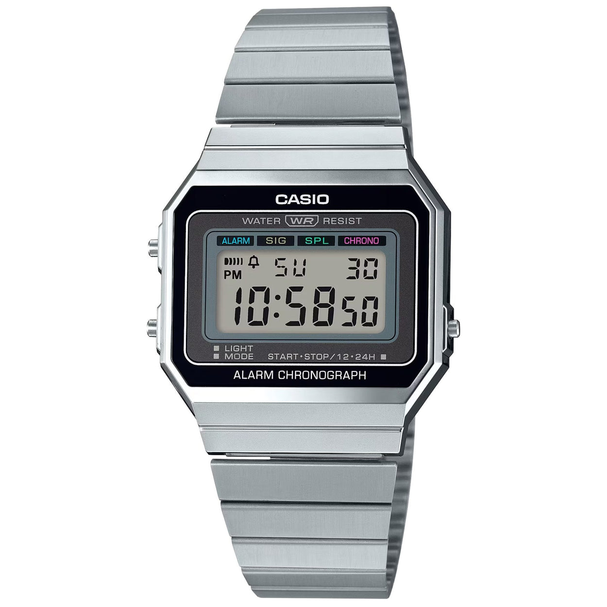 Casio Vintage A700WE-1AEF digital herrklocka med svart urtavla och armband i rostfritt stål