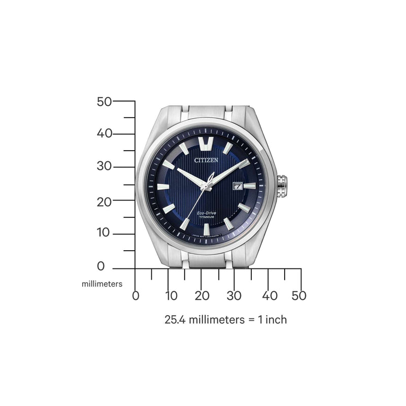 Citizen Super Titanium AW1240-57L analog herrklocka med blå urtavla och armband i rostfritt stål