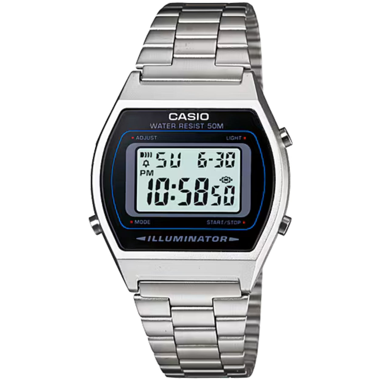 Casio Vintage B640WD-1AVEF digital unisexklocka med svart urtavla och armband i rostfritt stål