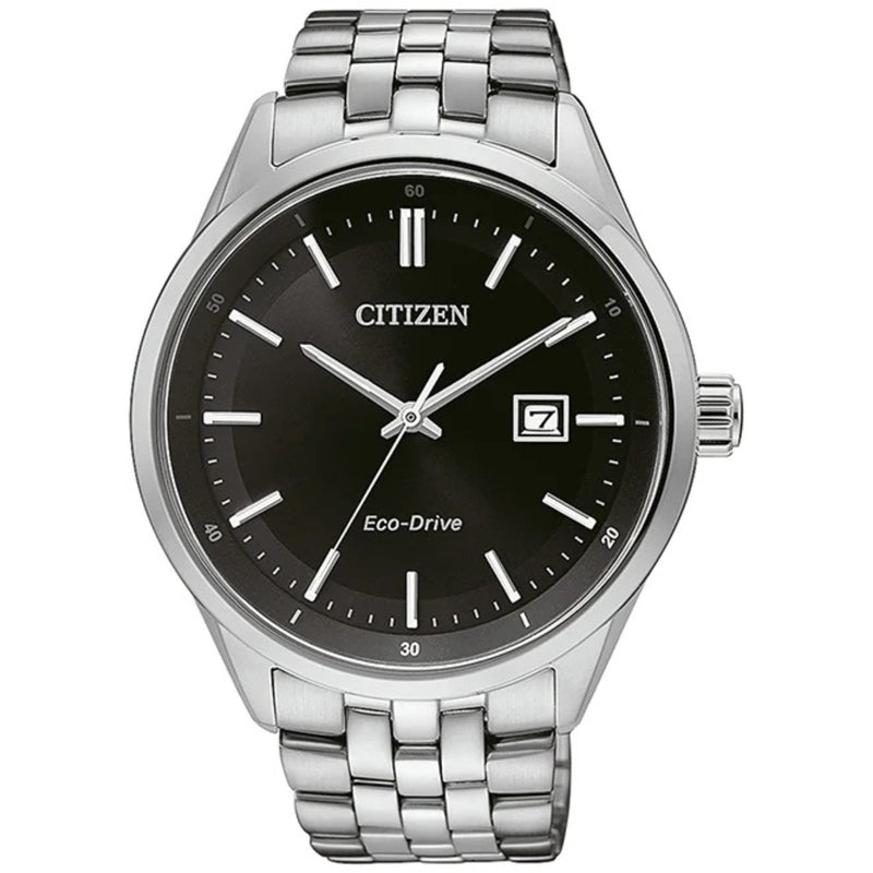 Citizen Eco-Drive BM7251-88E analog herrklocka med svart urtavla och armband i rostfritt stål