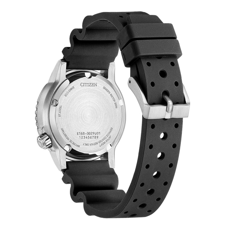 Citizen Eco-Drive Promaster Marine EO2020-08E analog herrklocka med svart urtavla och armband i silikon