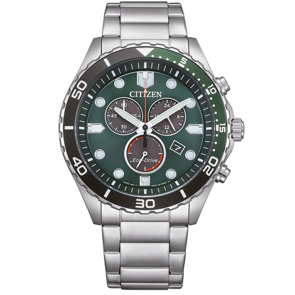 Citizen Eco-Drive Aqua AT2561-81X analog herrklocka med grön urtavla och armband i rostfritt stål