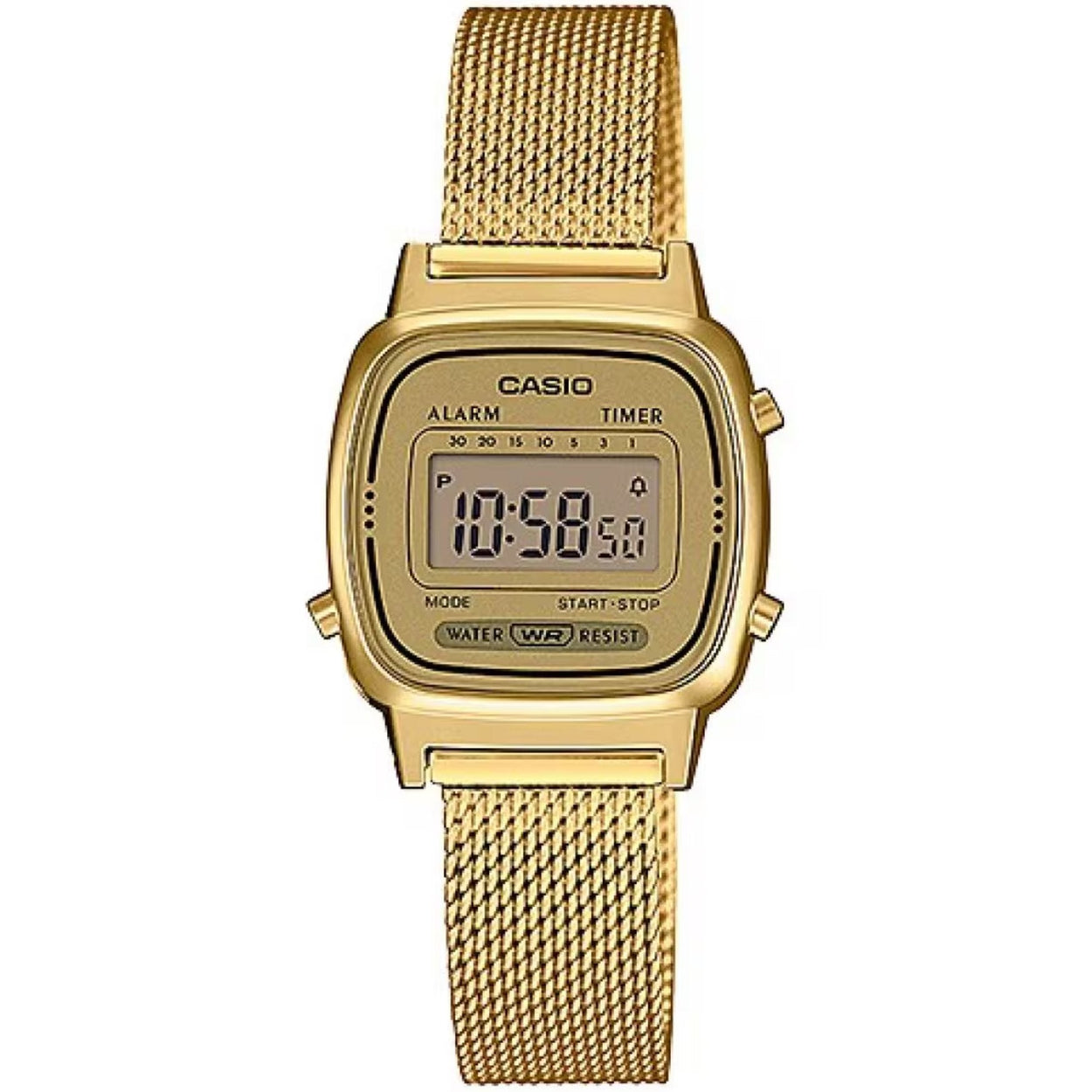 Casio Vintag LA670WEMY-9EF analog damklocka med guld urtavla och armband i rostfritt stål
