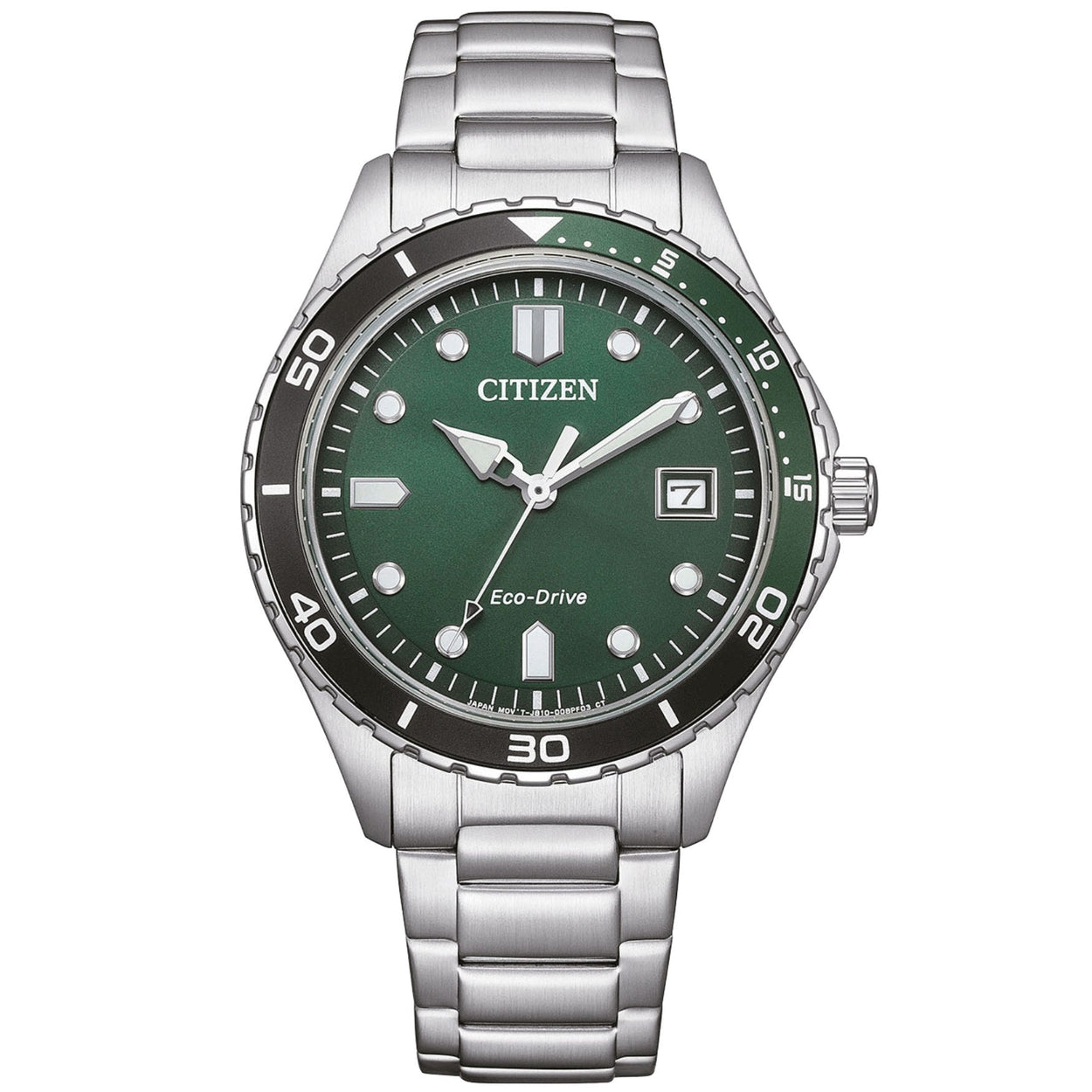 Citizen Eco-Drive AW1828-80X analog damklocka med grön urtavla och armband i rostfritt stål