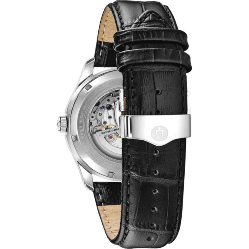 Bulova Frank Sinatra 96B360 analog herrklocka med svart urtavla och armband i läder
