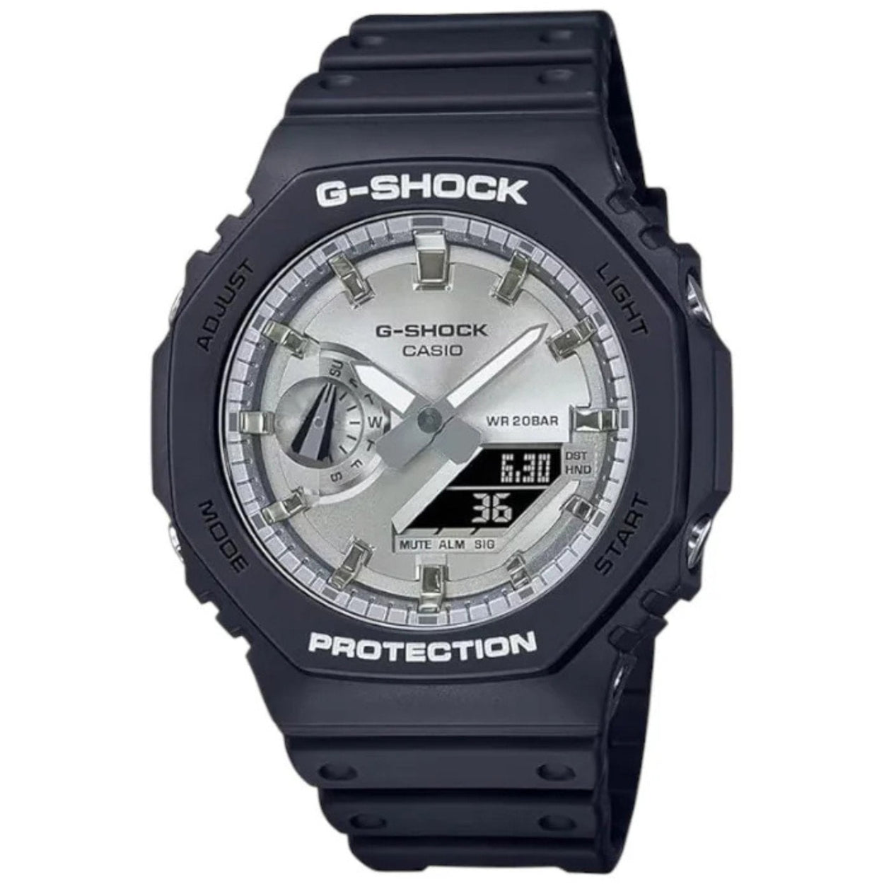 Casio G-Shock GA-2100SB-1AER analog herrklocka med silver urtavla och armband i resin