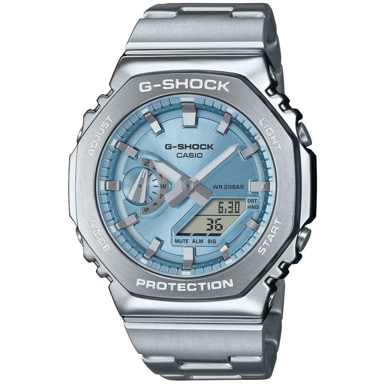 Casio G-Shock GM-2110D-2AER ana-digi herrklocka med blå urtavla och armband i rostfritt stål