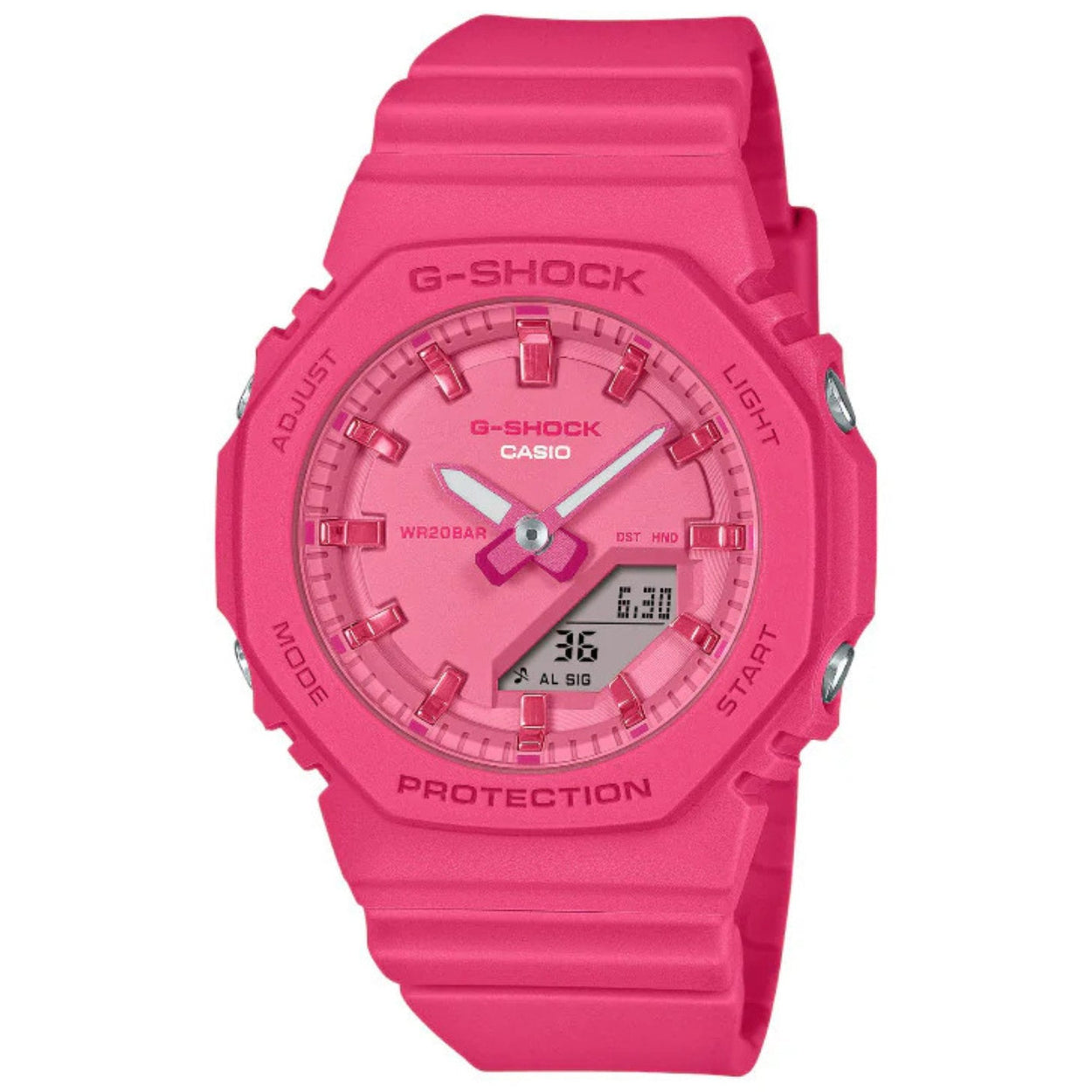 Casio G-Shock GMA-P2100PP-4AER analog damklocka med rosa urtavla och armband i resin