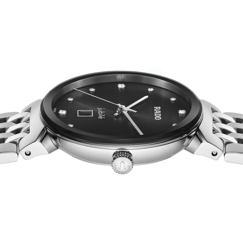 Rado Florence Diamonds R48913733 analog damklocka med svart urtavla och armband i rostfritt stål