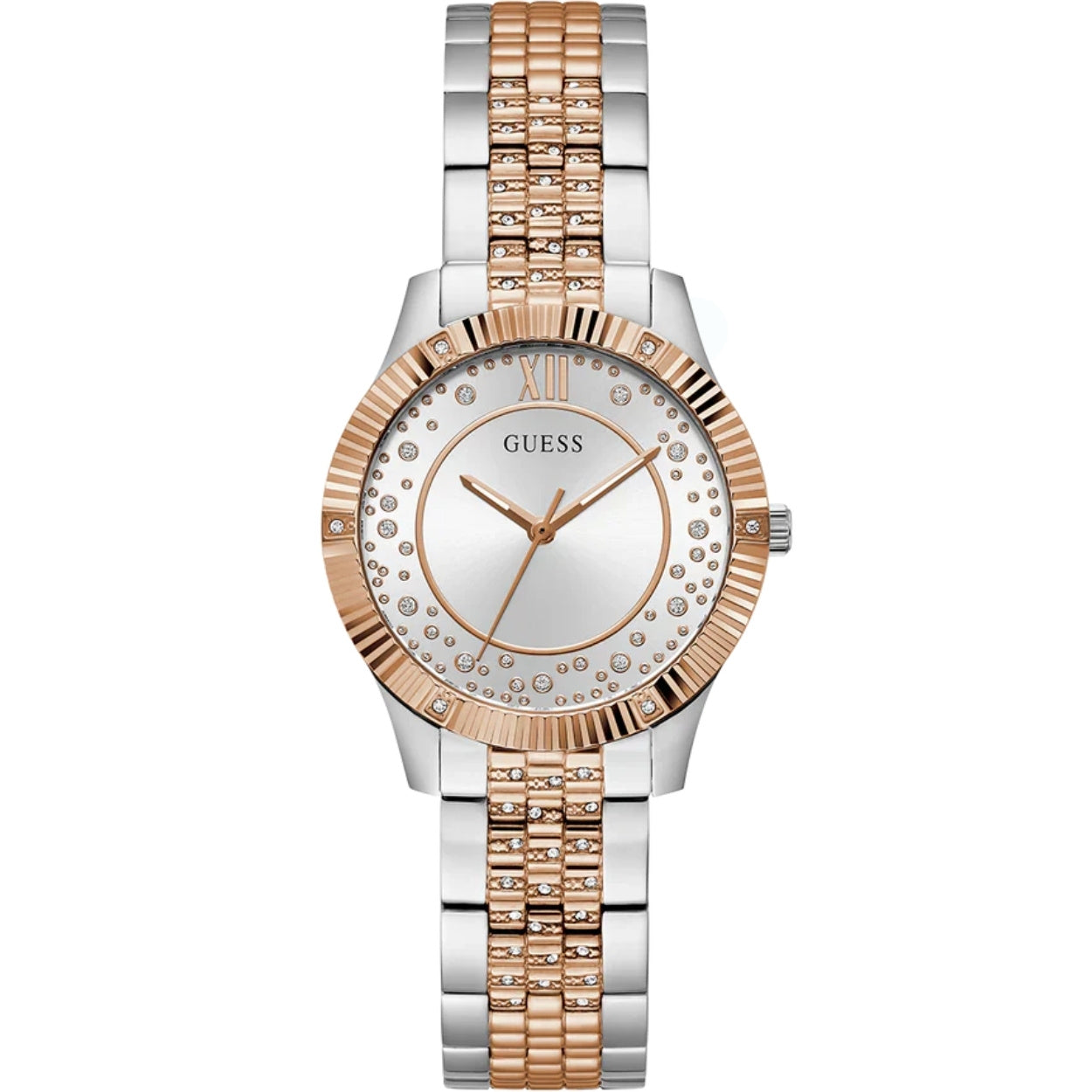 Guess Starstruck Damklocka GW0765L2 analog damklocka med silver urtavla och armband i rostfritt stål