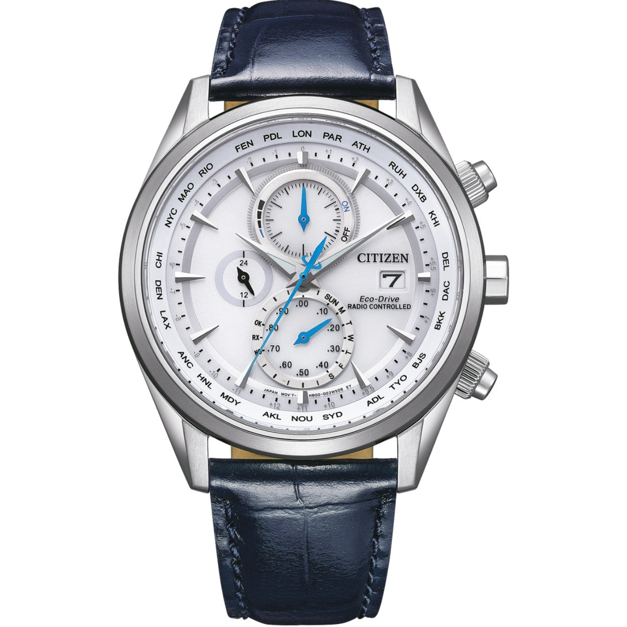 Citizen Radio Controlled Eco-Drive AT8260-18A analog herrklocka med vit urtavla och armband i läder