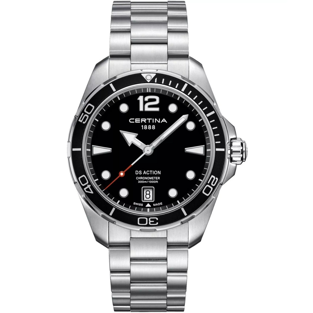Certina DS Action Diver C032.451.11.057.00 analog herrklocka med svart urtavla och armband i rostfritt stål