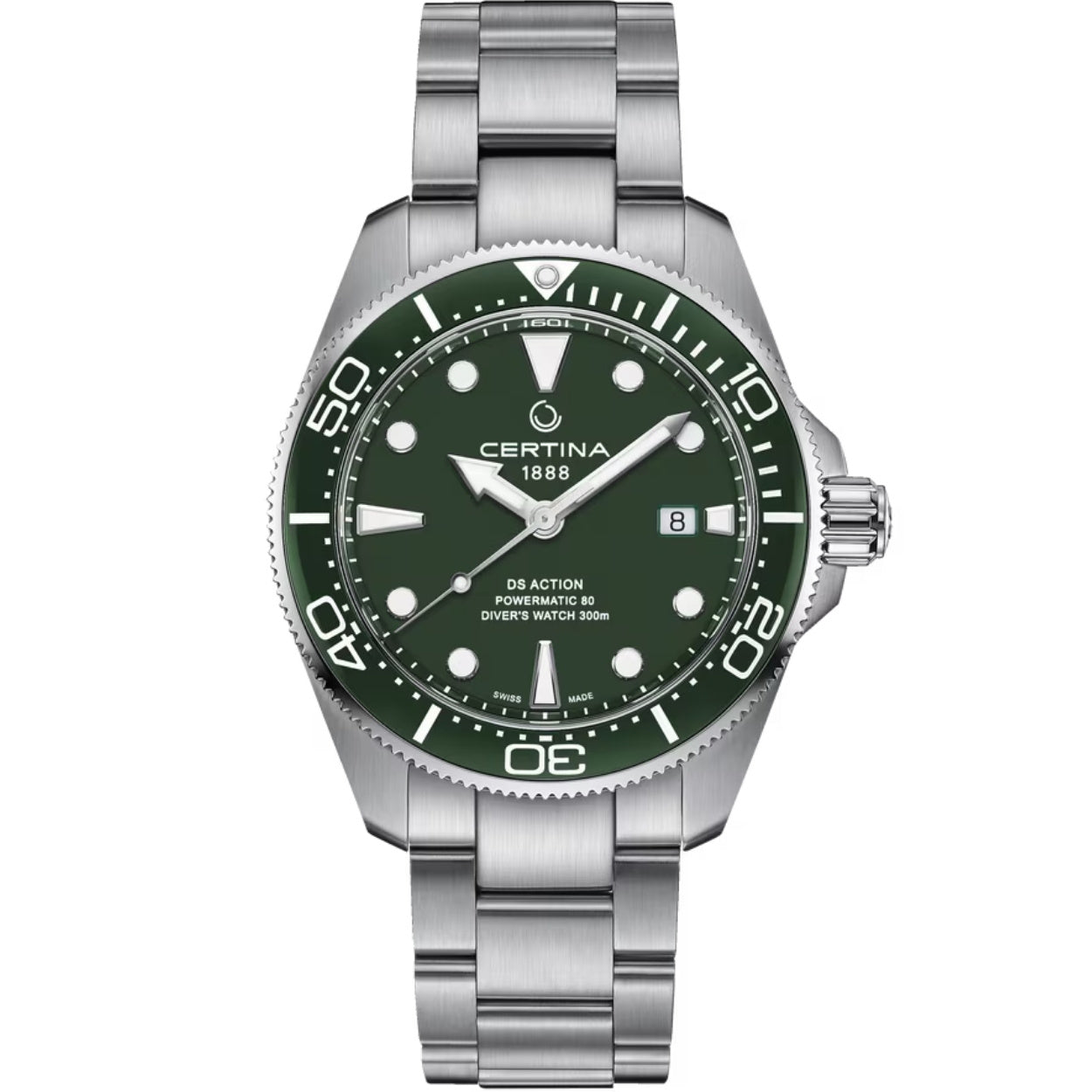 Certina DS Action Diver C032.607.11.091.00 analog herrklocka med grön urtavla och armband i rostfritt stål