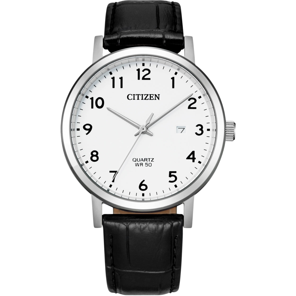 Citizen Dress BI5070-06A analog herrklocka med vit urtavla och armband i läder