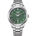 Citizen Eco-Drive AW0151-85XC analog herrklocka med grön urtavla och armband i rostfritt stål