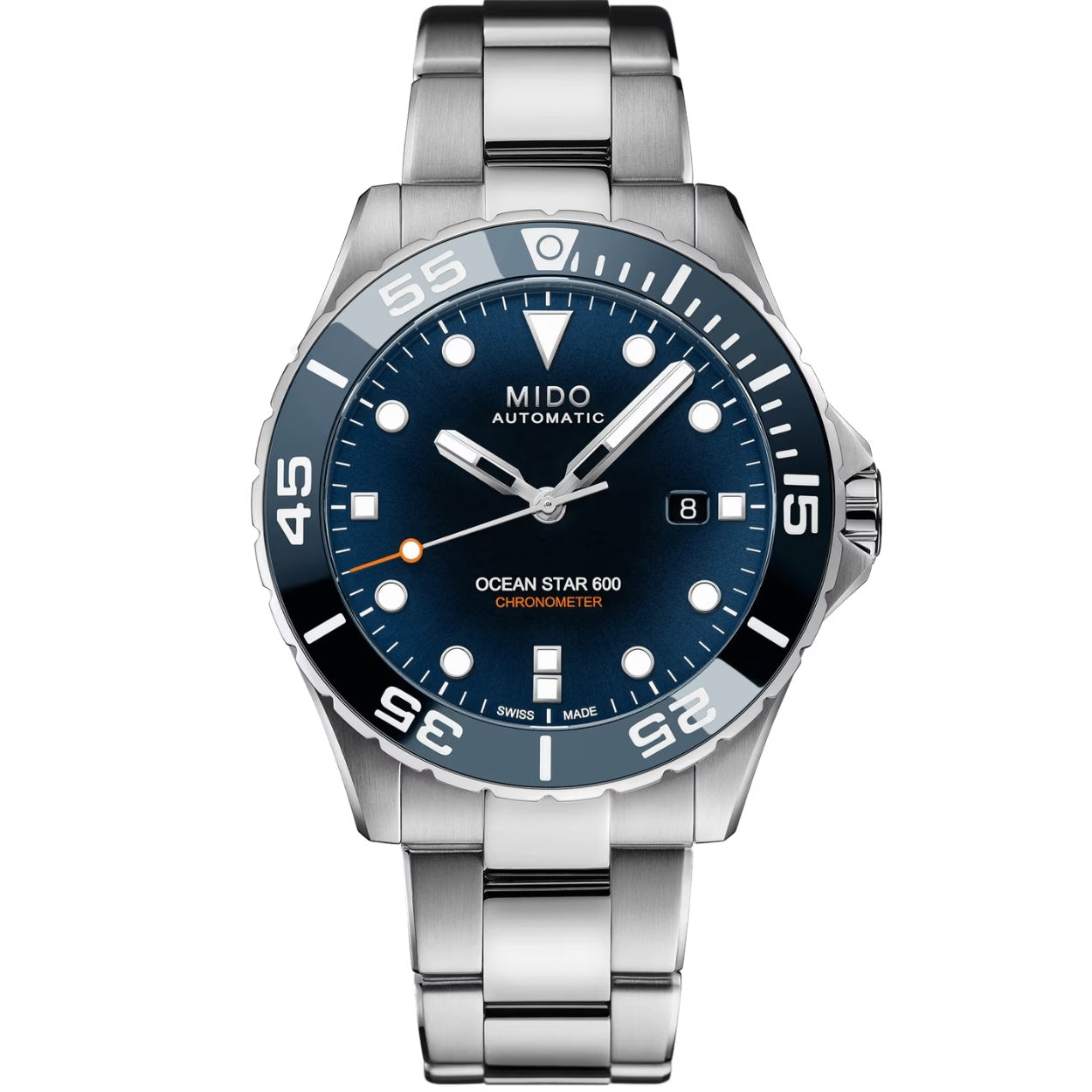 Mido Ocean Star 600 Chronometer M026.608.11.041.01 analog herrklocka med blå urtavla och armband i rostfritt stål